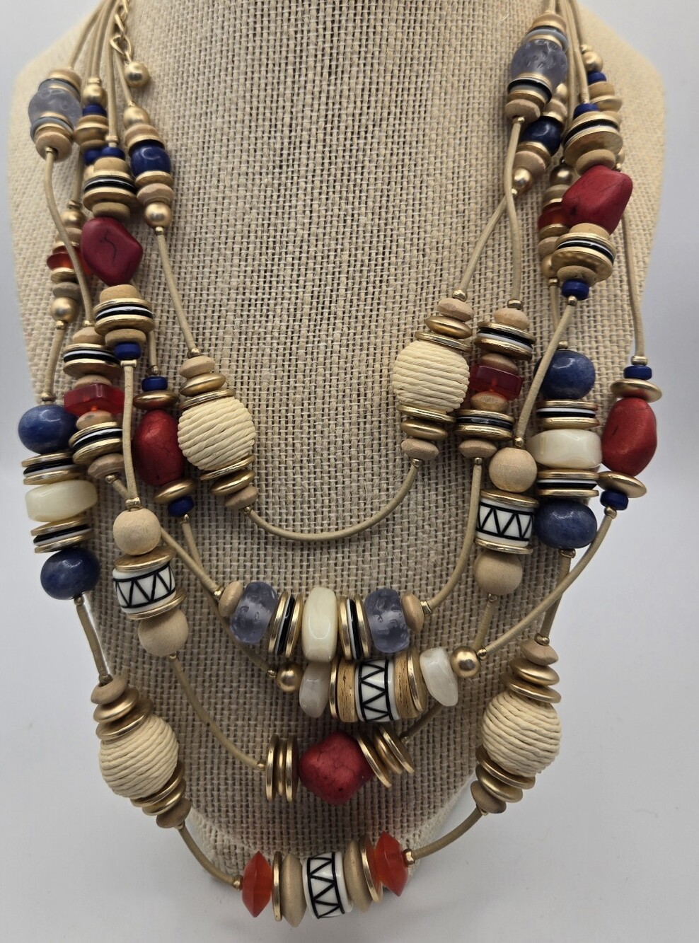 Chico's Multi-Strand Bead Necklace in Red White Blue Independance 250 Yrs July 4